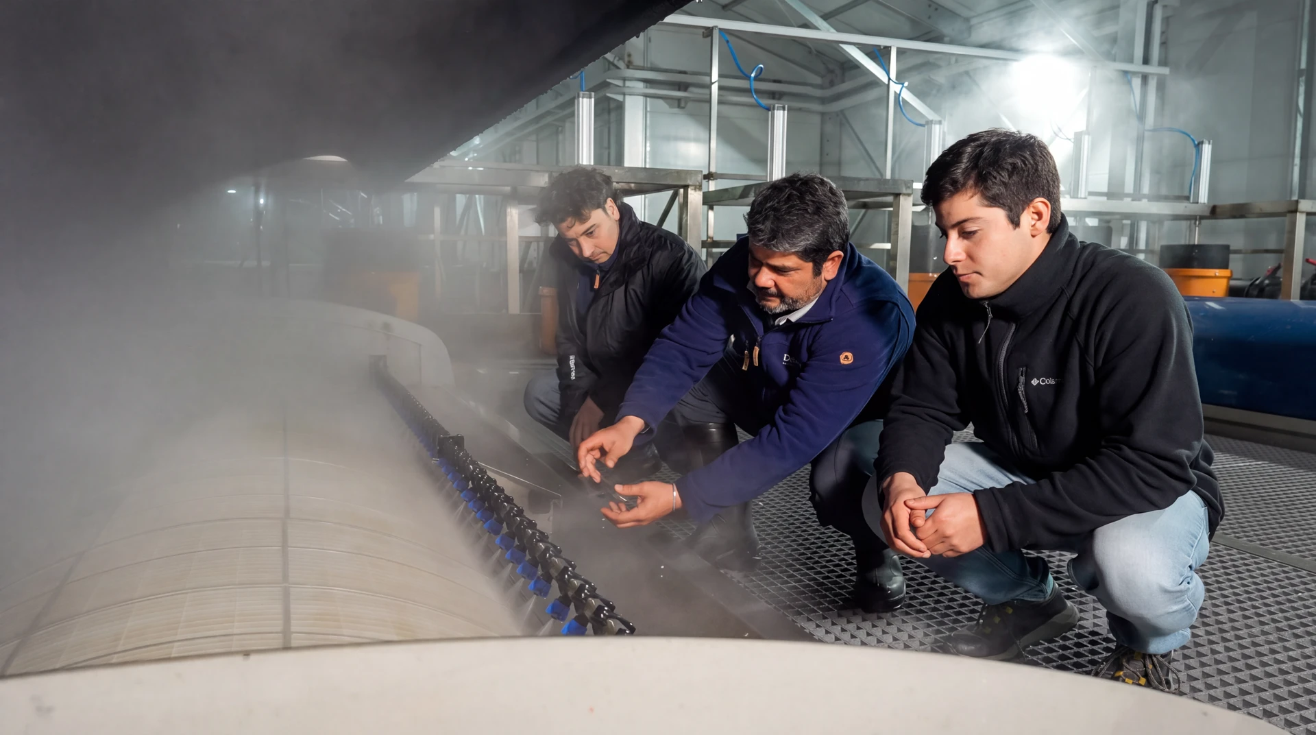 Equipo técnico trabajando en la operación de un centro RAS